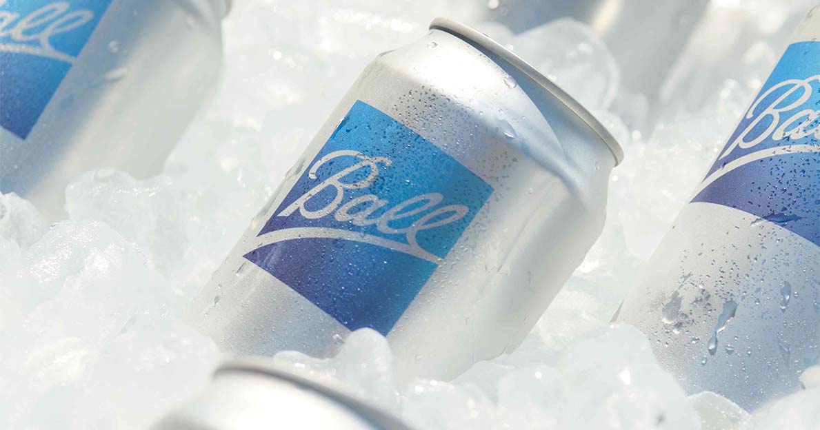 Ball branded aluminum cans on ice