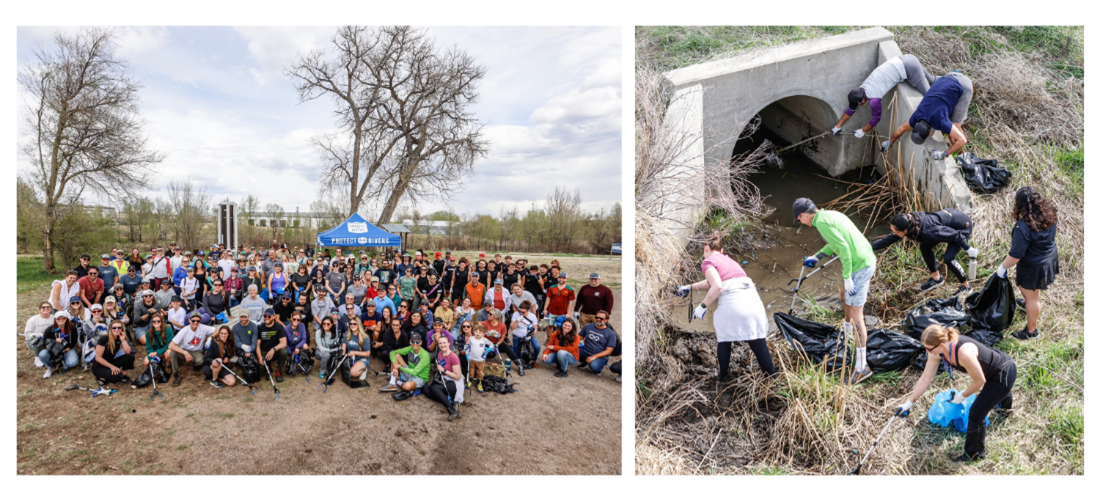 Ball employees in Colorado clean up litter in Clear Creek River.